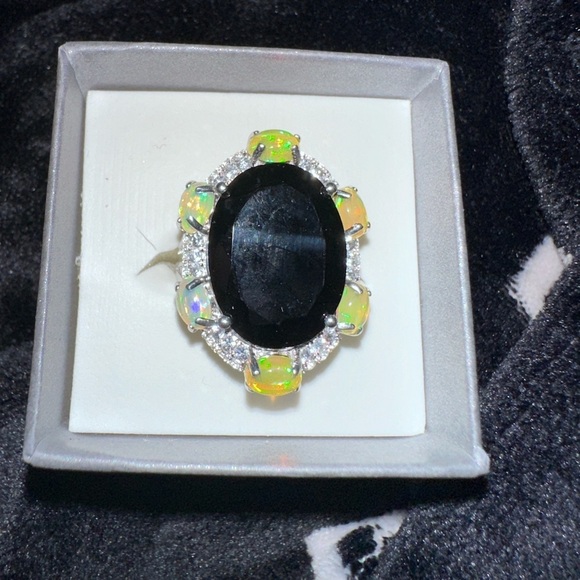 Black Spinel, Ethiopian Opal and White Zircon Ring by Colleen Lopez - Picture 7 of 12